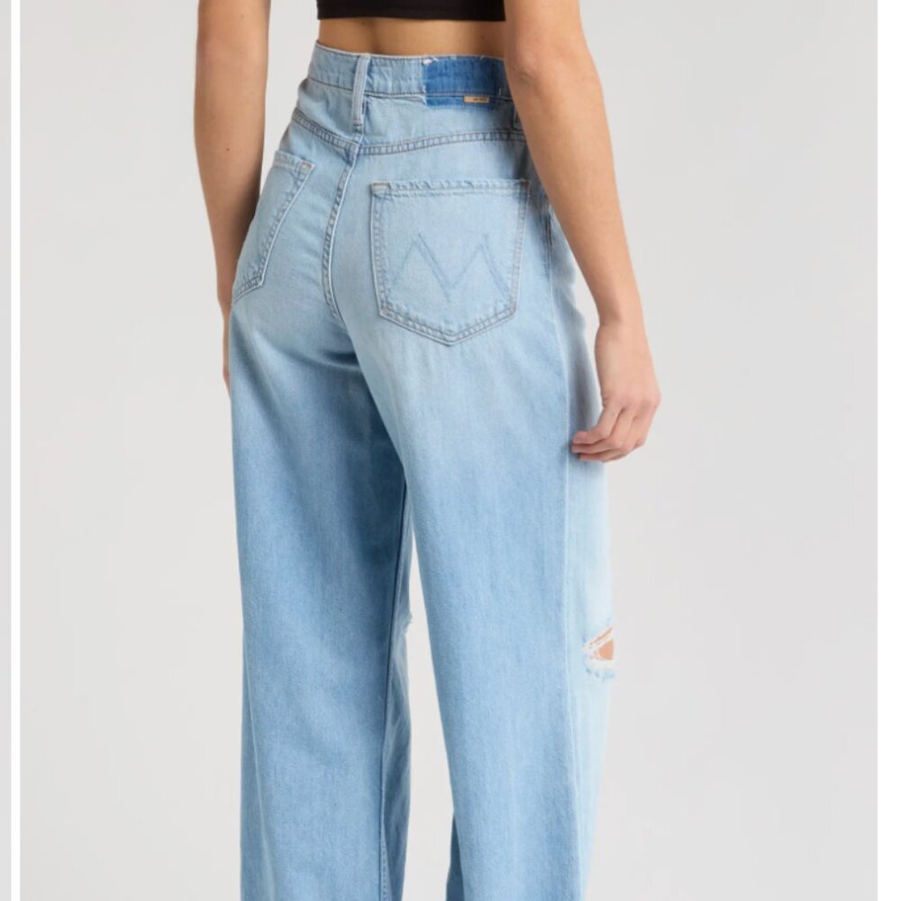 MOTHER High Waisted Spinner Zip Heel Wide Leg Jeans 25, RIPPED OFF